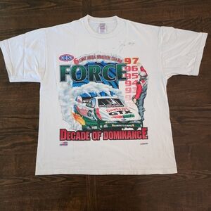 John Force Signed Vintage NHRA Drag Racing T-Shirt - Decade of Dominance